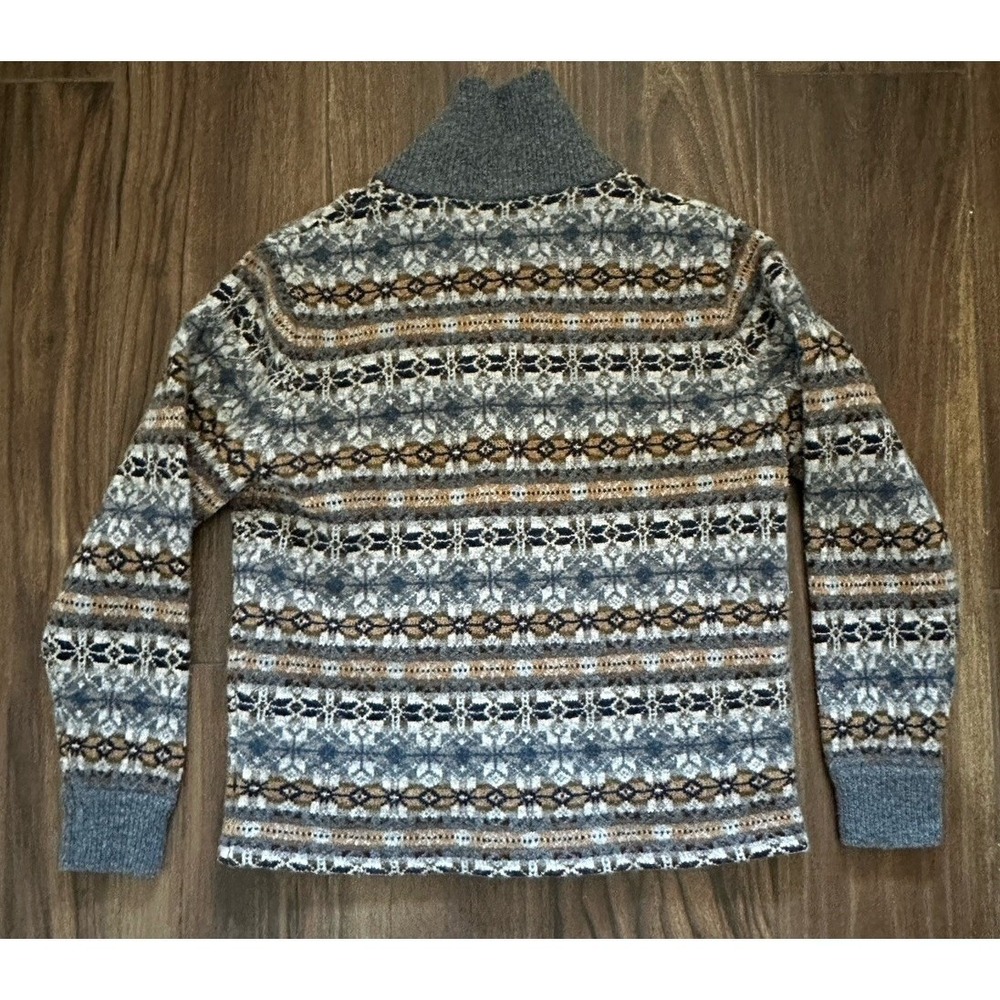 J. Crew Womens L Lambswool Fair Isle Shawl Collar Button Cardigan Sweater Grey - Picture 3 of 10